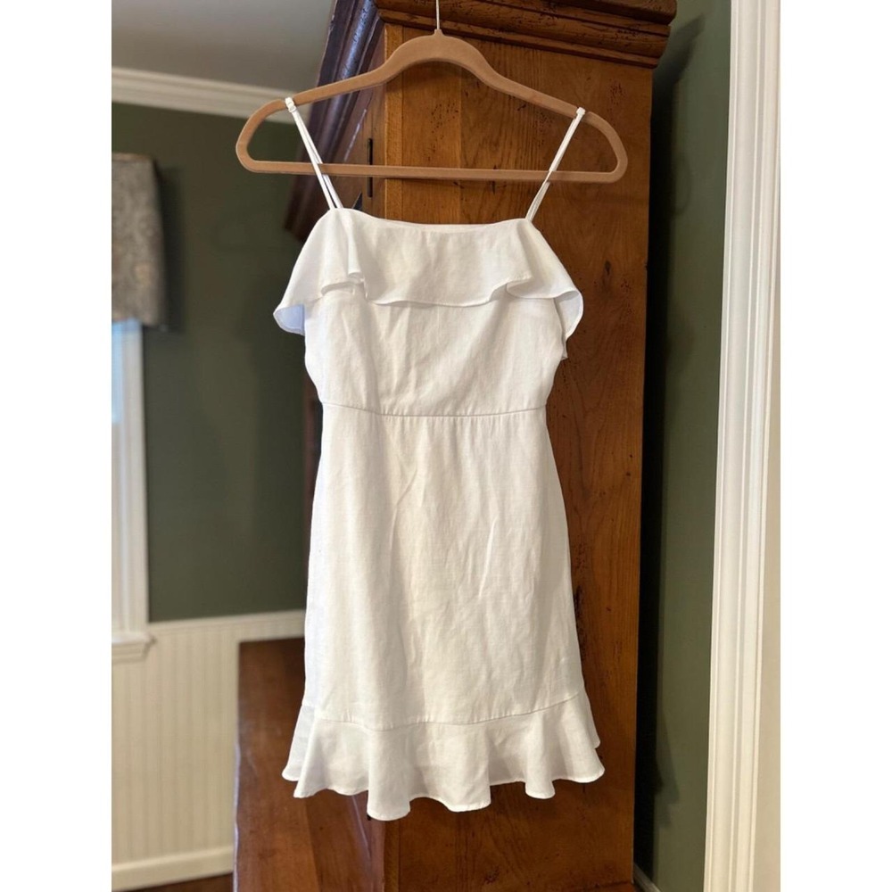 TRIXXI Womens White Spaghetti Strap Ruffle Fit Flare Mini Dress Small 26U2187HWI